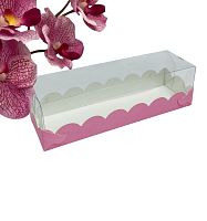 Коробка для макарон с пластиковой крышкой ВОЛНА 190*55*55мм(розовая матовая)
