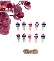 Прищепки декоративные с верёвкой для подвеса «Кейки» набор 10 шт.