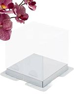 Коробка под торт 150*150*200 ПРЕМИУМ с пъедесталом прозрачная (белый) 