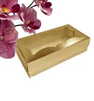 Коробка 210*110*55мм (золото) для макарон и др. кондитерской продукции с фигурным окошком 