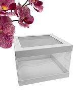 Коробка под торт ЛЮКС с прозрачными стенками и окном 160*160*120 (белая)