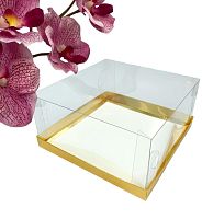 Коробка под торт с прозрачным куполом 225*225*110 (золото) 2 эл.