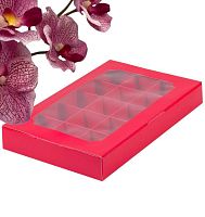 Коробка для конфет цельная с вклеенным окном 255*165*35 (15шт) (красная матовая)