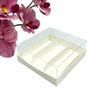 Коробка для эклеров и пирожных с прозрачным куполом 135*130*50мм(3)(белая)