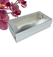 Коробка 210*110*55мм (серебро) для макарон и др. кондитерской продукции с фигурным окошком 