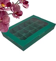 Коробка для конфет цельная с вклеенным окном 255*165*35 (15шт) (зеленая матовая)
