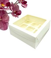 Коробка для капкейков (9) с окном З-в 235*235*100 мм (белая) (50шт/кор) 