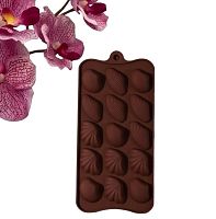 Форма для шоколада Доляна «Ракушки», силикон, 22×10,5×1 см, 15 ячеек (2,7×3,4 см) РАСПРОДАЖА 